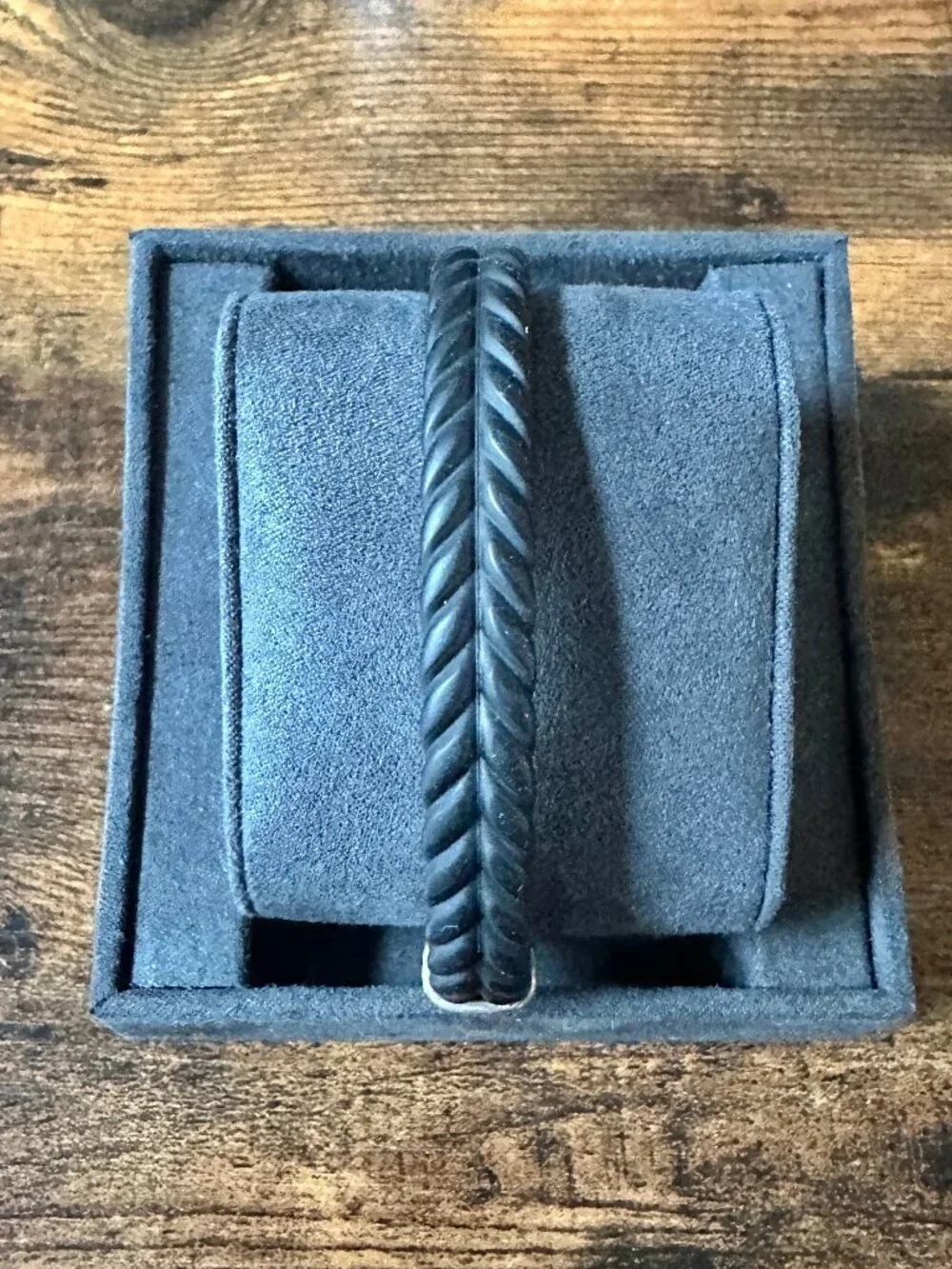 David Yurman Chevron Bracelet in Black Rubber w/ Pavé Black Diamonds